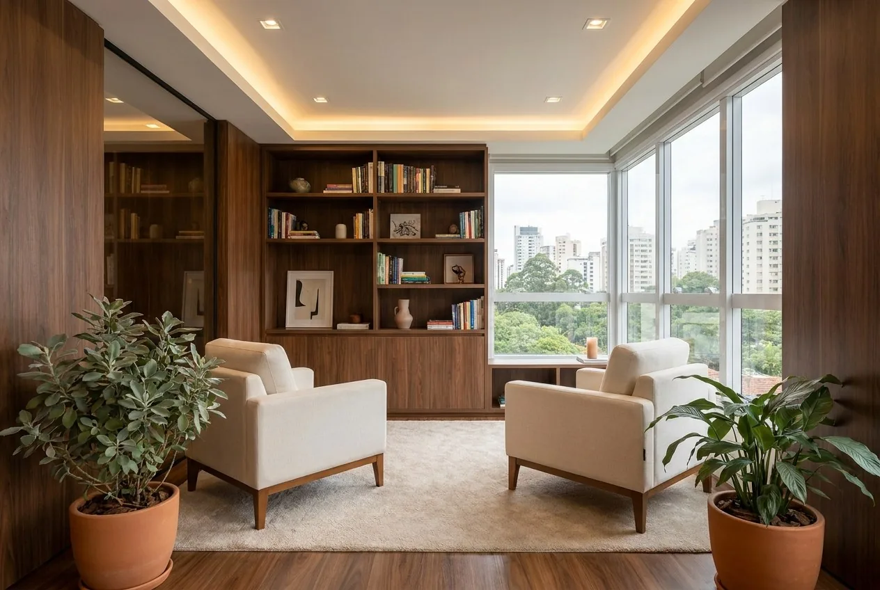 Consultório com poltronas e luz natural